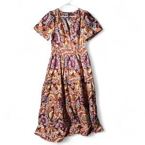 Anthropologie Somerset Maxi Dress Bronze Motif Pattern Paisley Tiered Women L